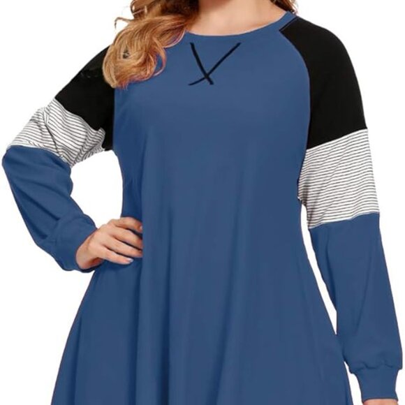 LARACE Plus Size Top Pullover Sweatshirt Color Block Tee Long Sleeve Tunic - Picture 6 of 6